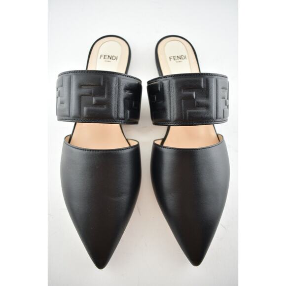 Fendi Motif FF Logo Black Leather Pointed Toe Ballerina Ballet Mule Flat 36.5 - Picture 7 of 12
